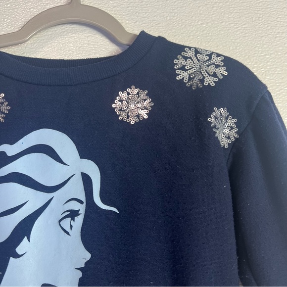 Disney Frozen II Elsa navy blue silver sequin snowflake sweatshirt  Size XS (4/5 - Picture 5 of 17